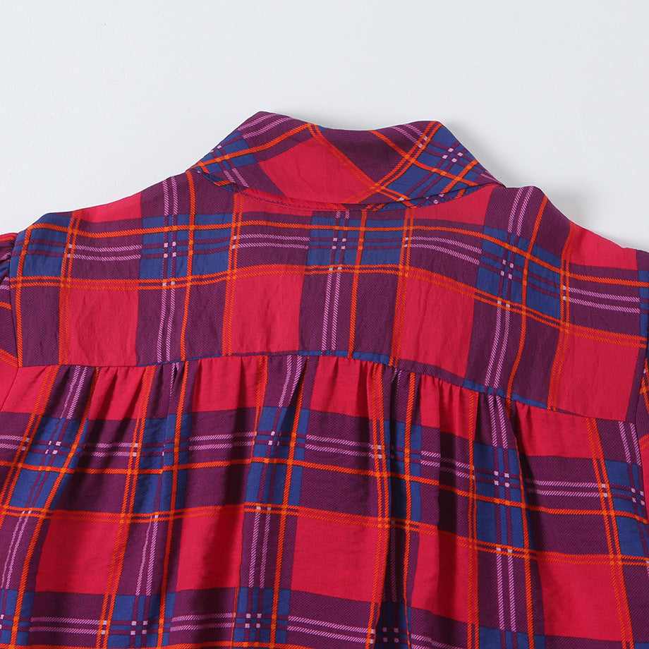 Damen Schluppenbluse mit Karo-Muster, Volumenärmeln und breiten Manschetten Shop Nory