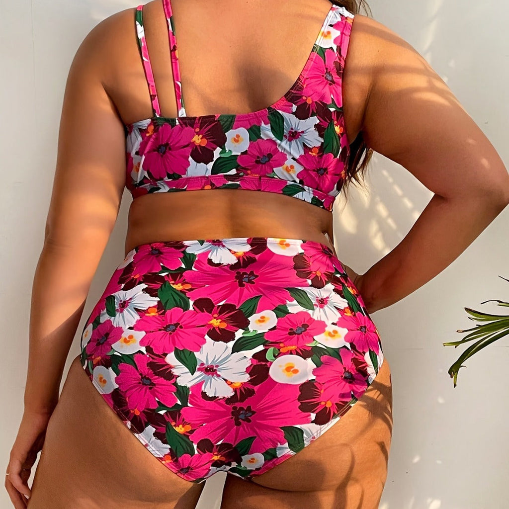 Damen nan Bikini-Set große Größen mit geformtem BH, V-Ausschnitt und hochgeschnittenem Taillenslip