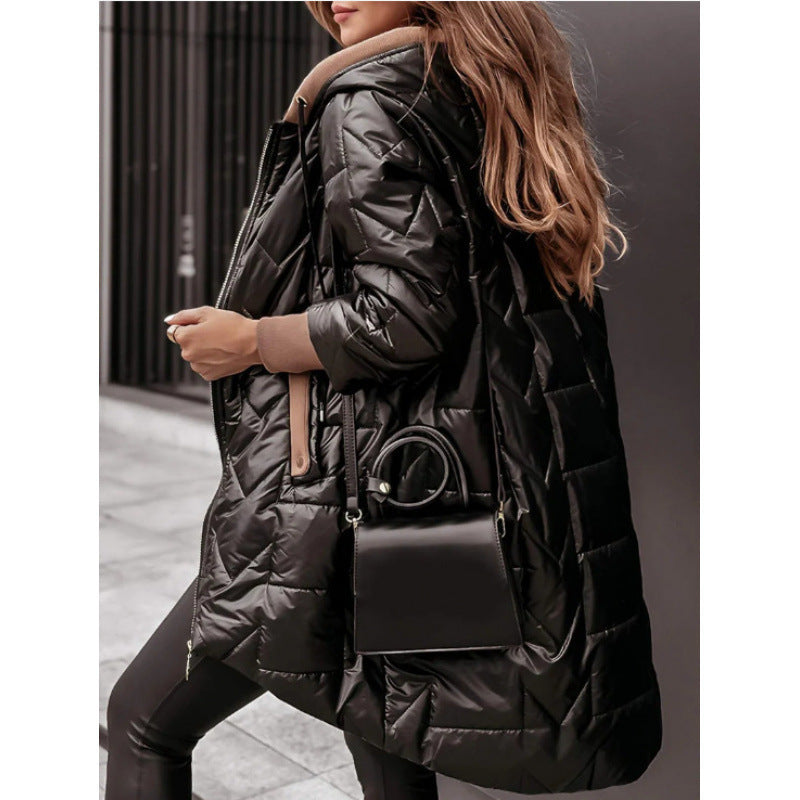 Damen Lässige Steppjacke mit Kapuze und großen Taschen