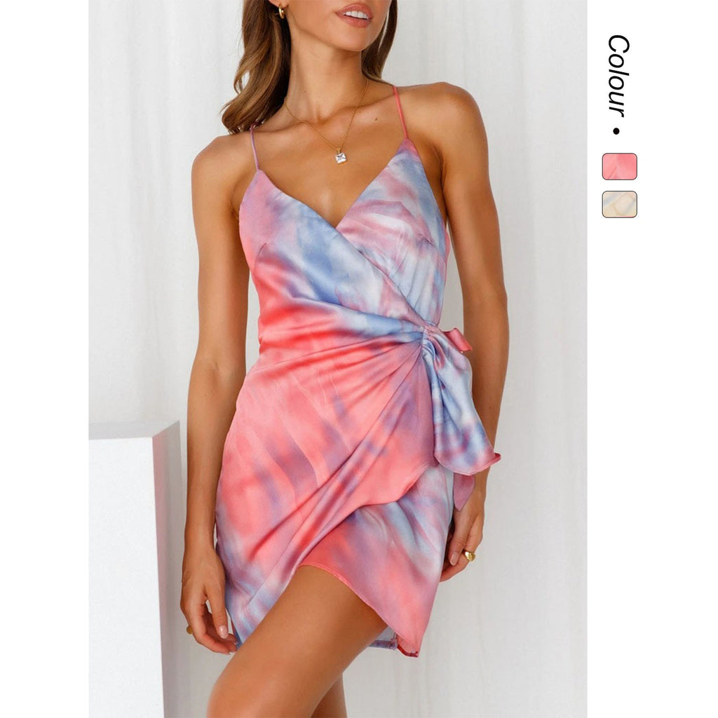 Damen Wickelkleid mit bezauberndem Farbverlauf und trägerlosem Schnitt