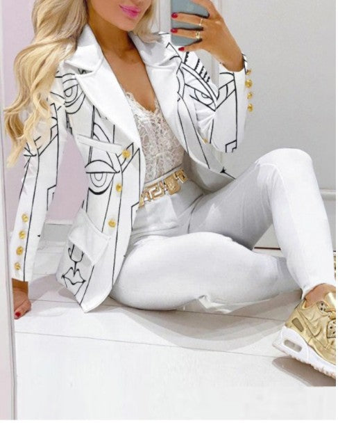 Damen Zweiteiliges Blazer-und-Hose-Set mit Schmetterlingsprint und glamourösem Glitzereffekt Shop Nory
