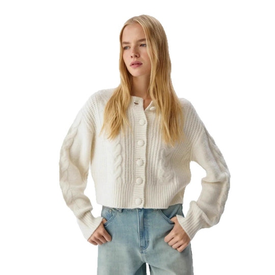 Damen Modischer Grobstrickpullover mit Knopfdetails Shop Nory