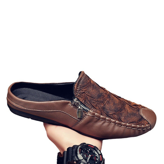 Herren Mokassin-Slipper aus Leder mit seitlichem Reißverschluss und gepolstertem Fußbett Shopy Nory
