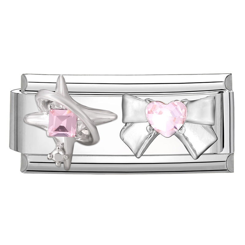 Modulare Charms-Anhänger mit Kristall-Schleife und Herzmotiven