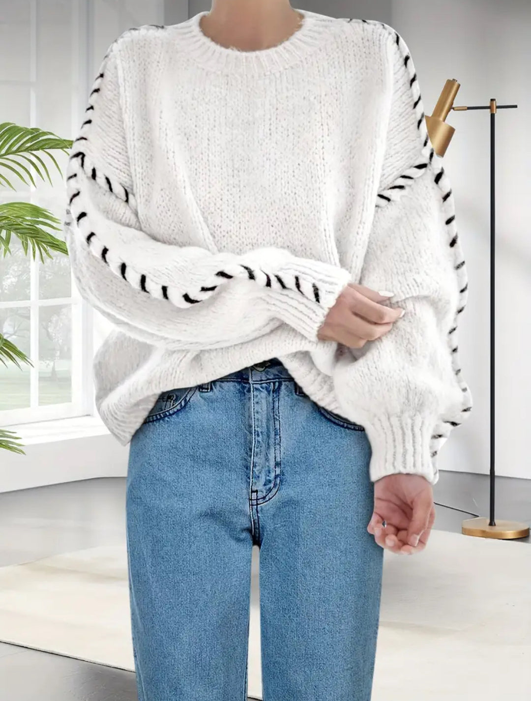 Damen Oversize Strickpullover mit dekorativem Kordel‑Zopf an Ärmeln Shop Nory