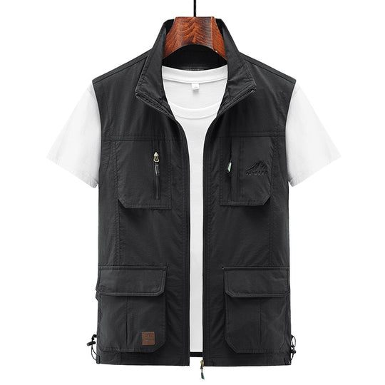 Herren Leichte Utility-Weste mit Stehkragen, Reißverschluss‑Front und Mehrfach‑Zip‑Taschen Shop Nory