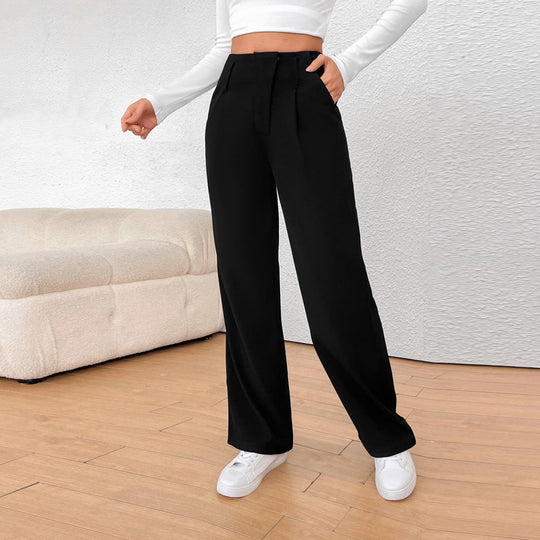 Damen Weite High-Waist Stoffhose mit Bügelfalte und Bundfalten Shop Nory