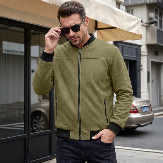 Herren Wildlederoptik Bomberjacke mit Rippenbündchen und Reißverschluss-Taschen Shop Nory