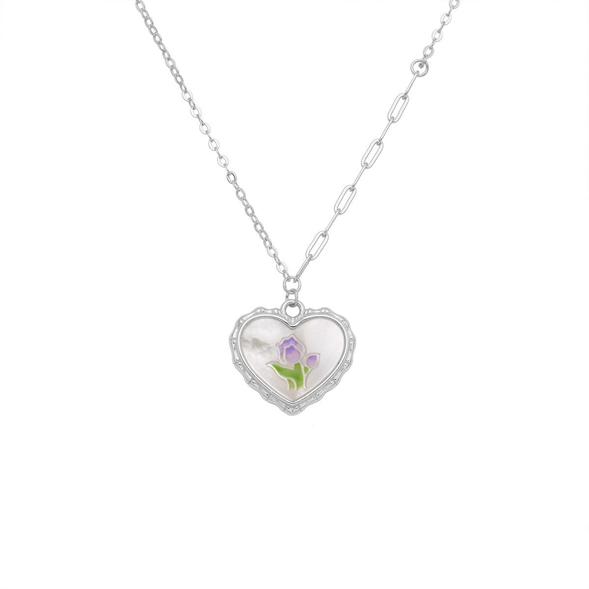 Damen Halskette mit herzförmigem Anhänger und floralem Design Shop Nory