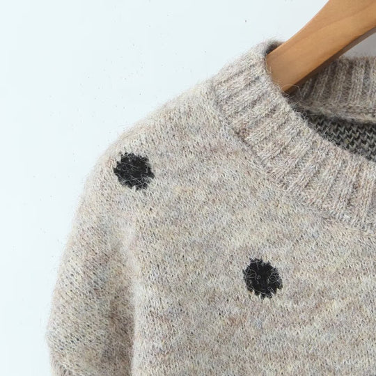 Damen Gepunkteter Oversize-Strickpullover mit Rundhalsausschnitt Shop Nory