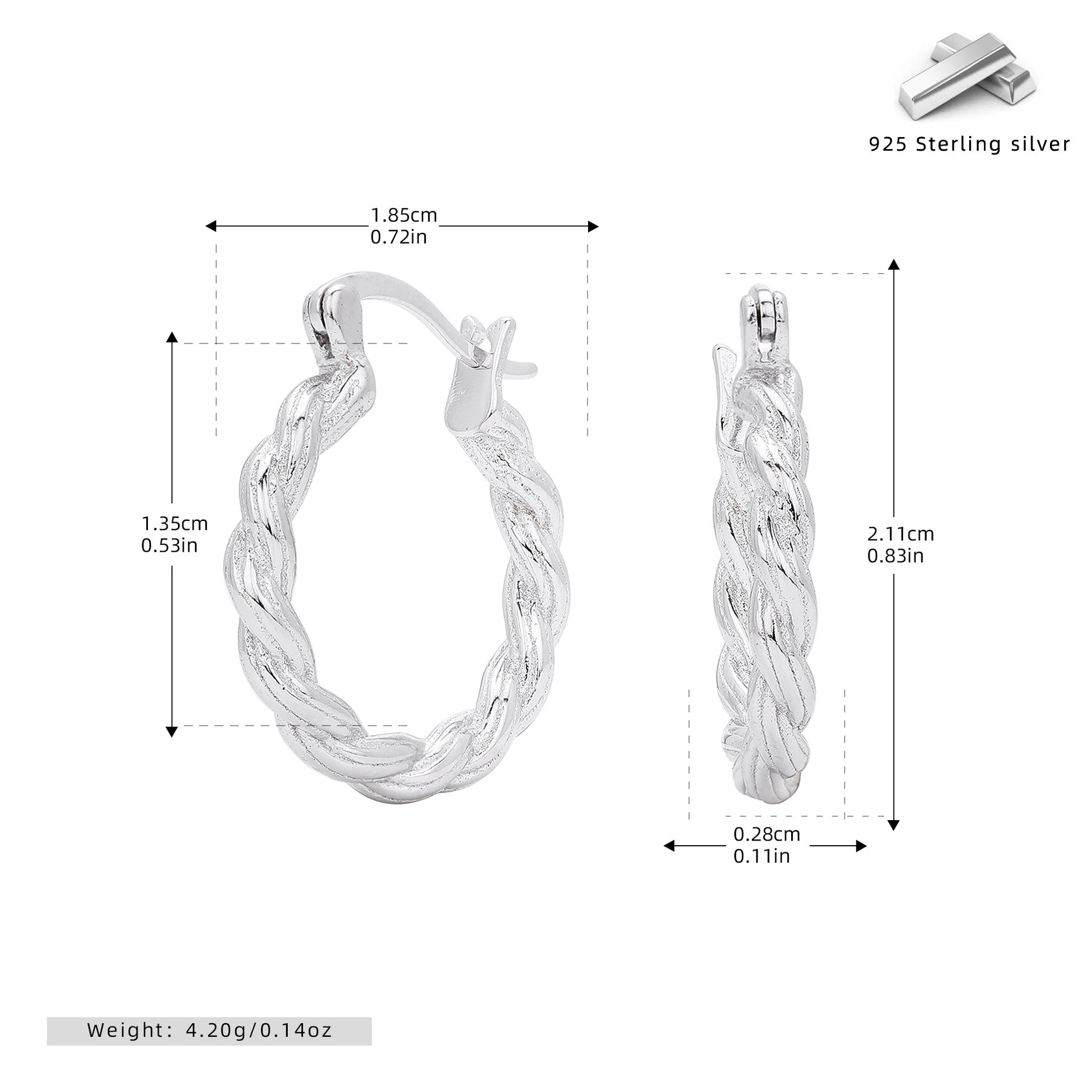 Damen Creolen mit elegantem geflochtenem Design aus 925 Sterling Silber Shop Nory