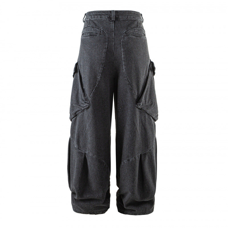 Unisex Weite Cargo-Jeans mit hoher Taille, Panelnähten und aufgesetzten Klappentaschen Shop Nory