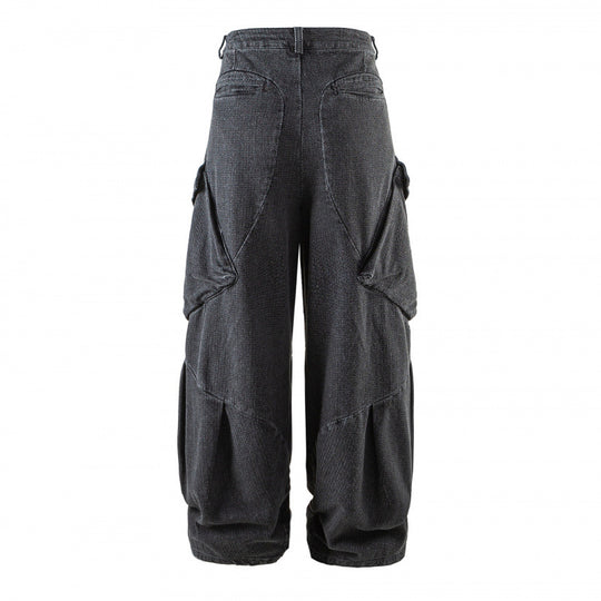 Unisex Weite Cargo-Jeans mit hoher Taille, Panelnähten und aufgesetzten Klappentaschen Shop Nory