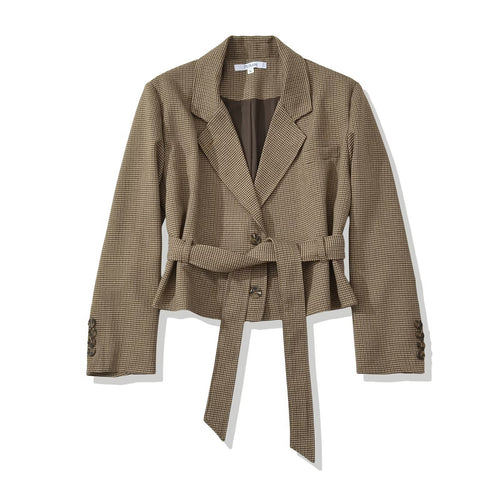Damen Kurzblazer mit taillierendem Bindegürtel und Hahnentrittmuster Shop Nory