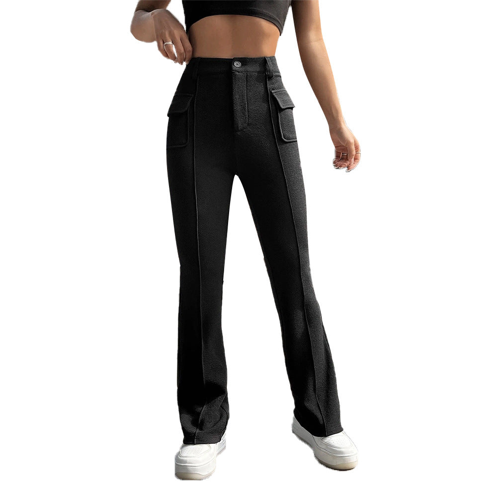 Damen hochgeschnittene Cargo-Hose mit frontnaht, ausgestelltem Bein und aufgesetzten Pattentaschen Shop Nory