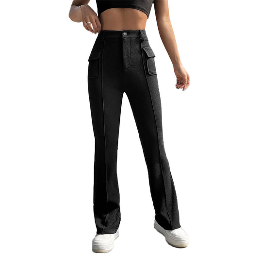 Damen hochgeschnittene Cargo-Hose mit frontnaht, ausgestelltem Bein und aufgesetzten Pattentaschen Shop Nory
