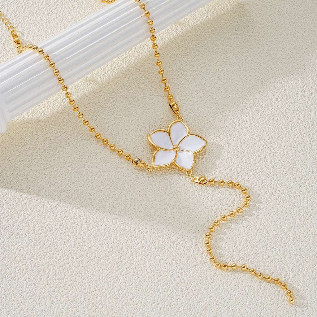 Damen Halskette mit floralen Anhängern und Perlen Shop Nory