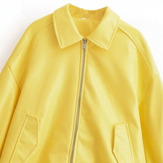 Damen Oversized Bomberjacke mit Reißverschluss, geripptem Saum und Pattentaschen Shop Nory