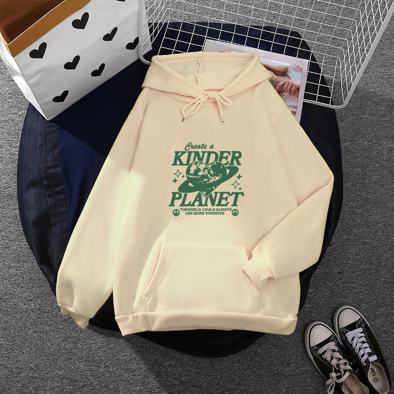 Unisex nan oversized Kapuzenpullover mit Statement-Print "Kinder Planet", Kängurutasche und weichem Futter Shop Nory