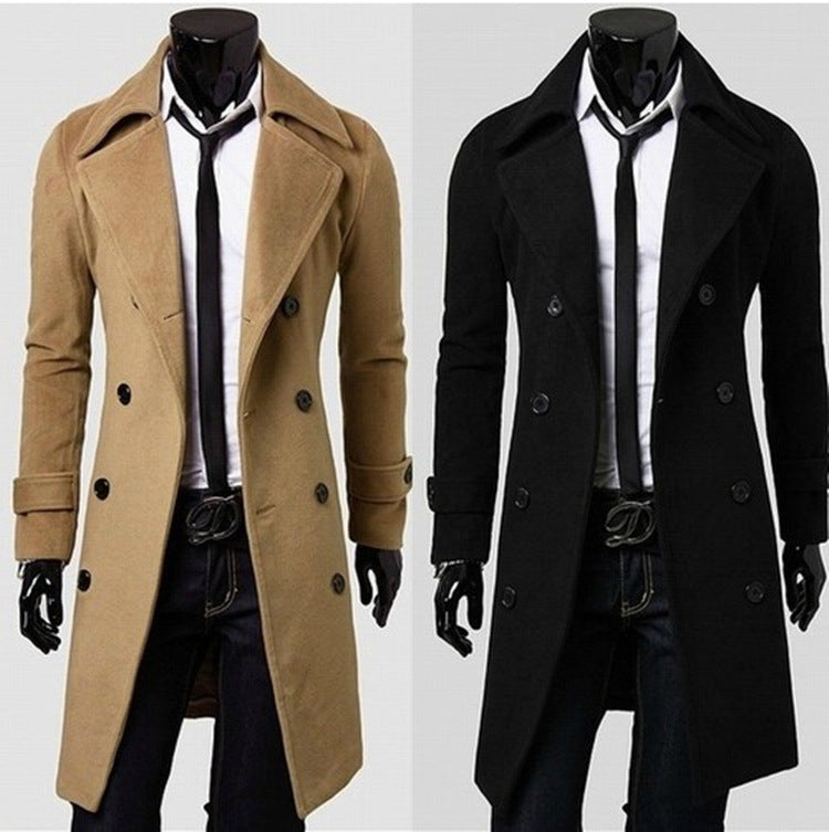 Herren taillierter zweireihiger Trenchcoat aus Wollmix mit klassischem Revers und Rückenschlitz Shop Nory