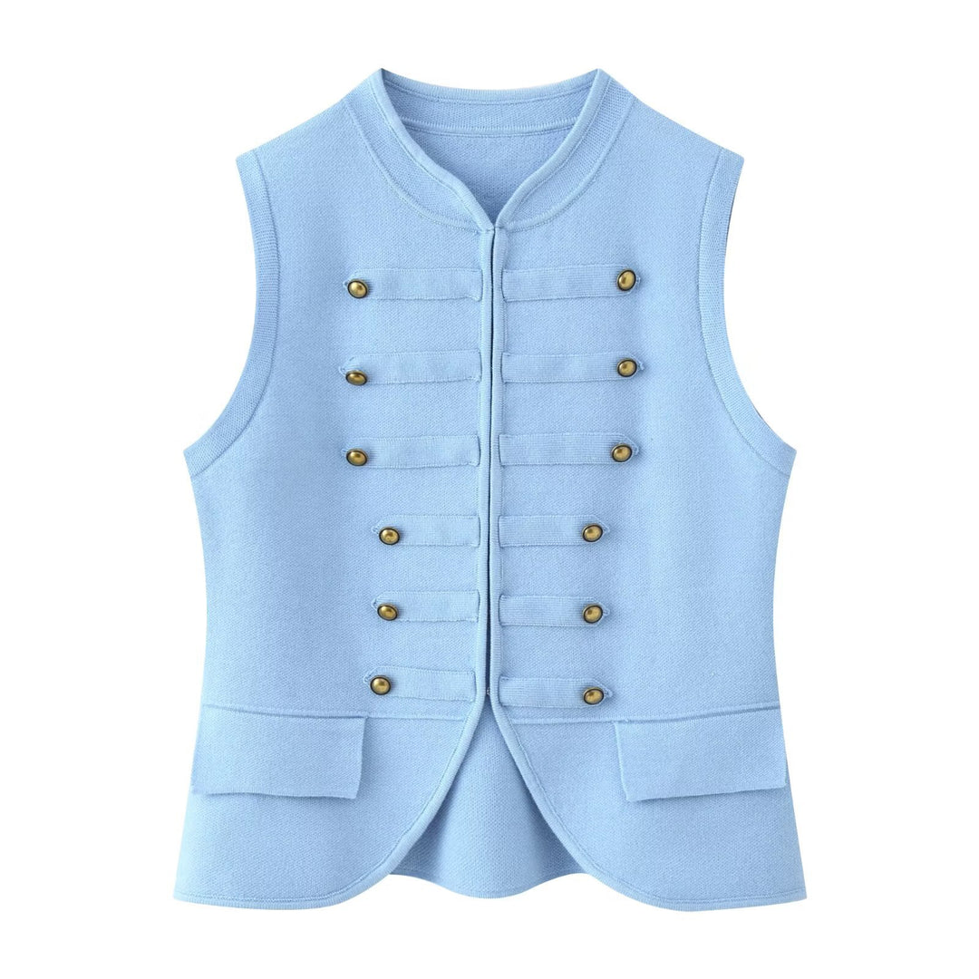 Damen Militärinspirierte Bouclé‑Weste mit Stehkragen und Zierknöpfen Shop Nory