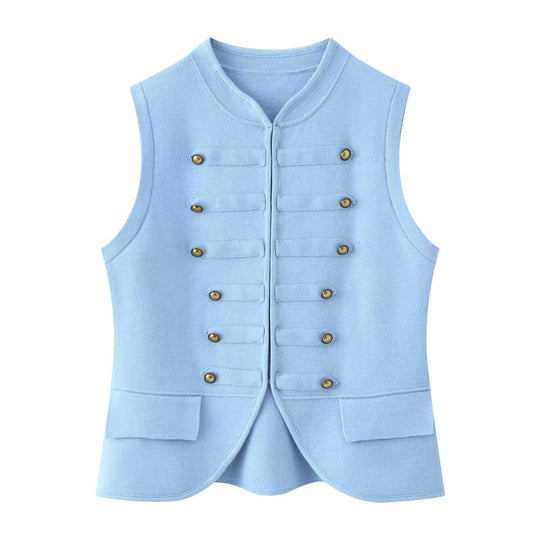 Damen Militärinspirierte Bouclé‑Weste mit Stehkragen und Zierknöpfen Shop Nory