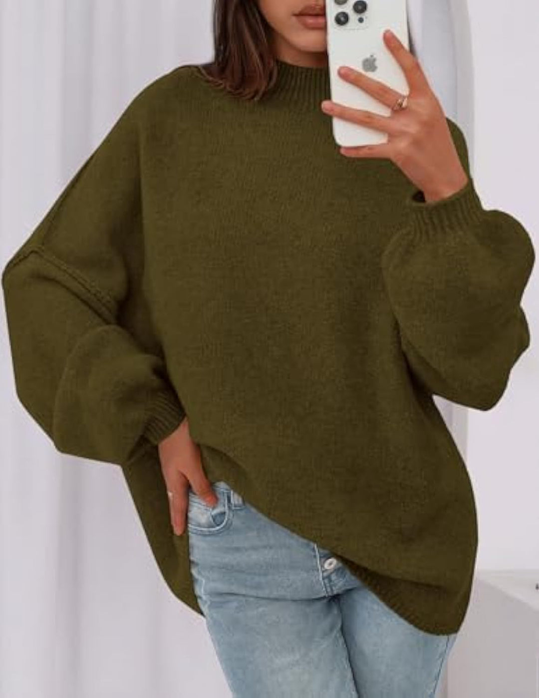Damen Oversize-Strickpullover mit Stehkragen und Ballonärmeln Shop Nory