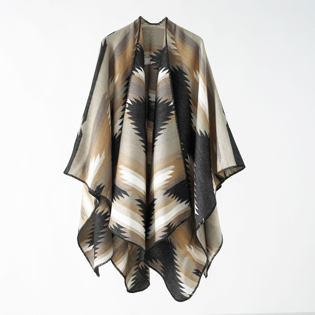 Damen Gewebter Azteken‑Poncho im Oversize‑Überwurf mit Zierkettelnaht Shop Nory