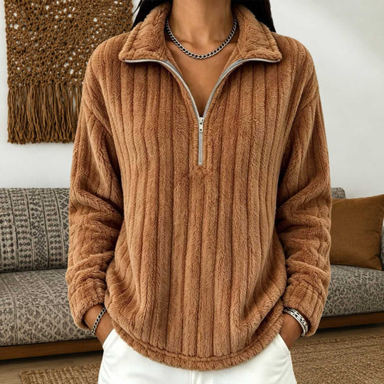 Damen Kuscheliger Plüsch-Halfzip-Pullover mit Stehkragen Shop Nory