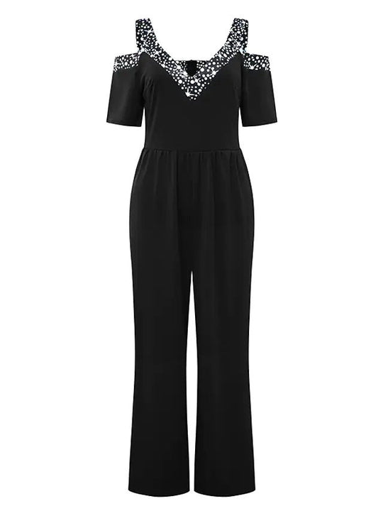Eleganter Damen Jumpsuit mit Schulterfreiem Schnitt & Glitzerndem Dekolleté für Party & Events
