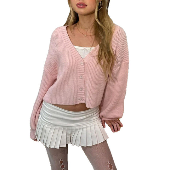 Damen nan kurzes Rippstrick-Cardigan mit Oversize-Balloonärmeln und Knopfleiste Shop Nory