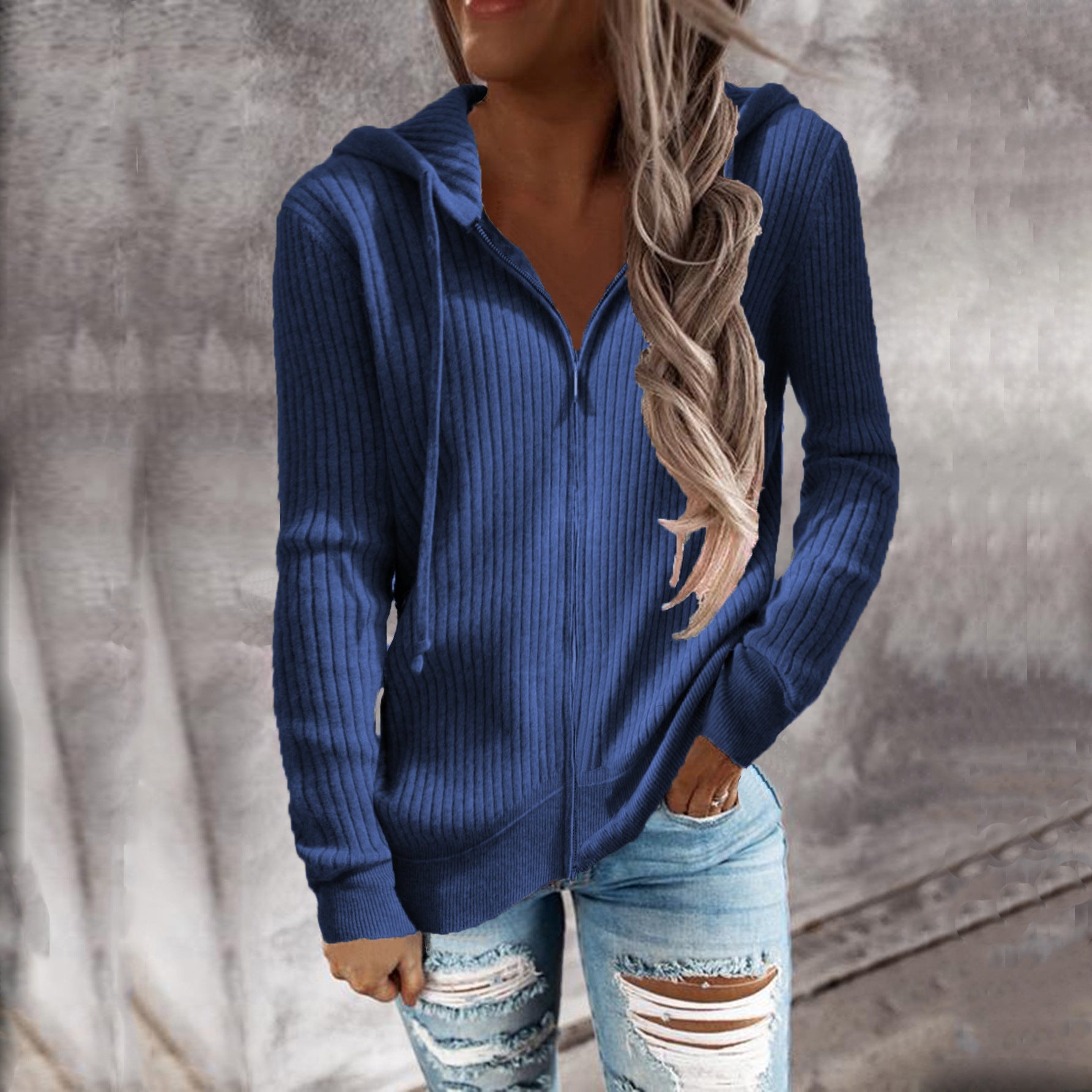 Damen Kapuzenjacke im modernen Rippenstrickdesign mit Taschen
