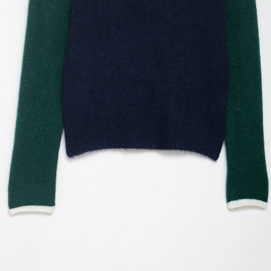 Damen Kuscheliger Colorblock-Pullover mit Rundhalsausschnitt und Kontrastärmeln Shop Nory