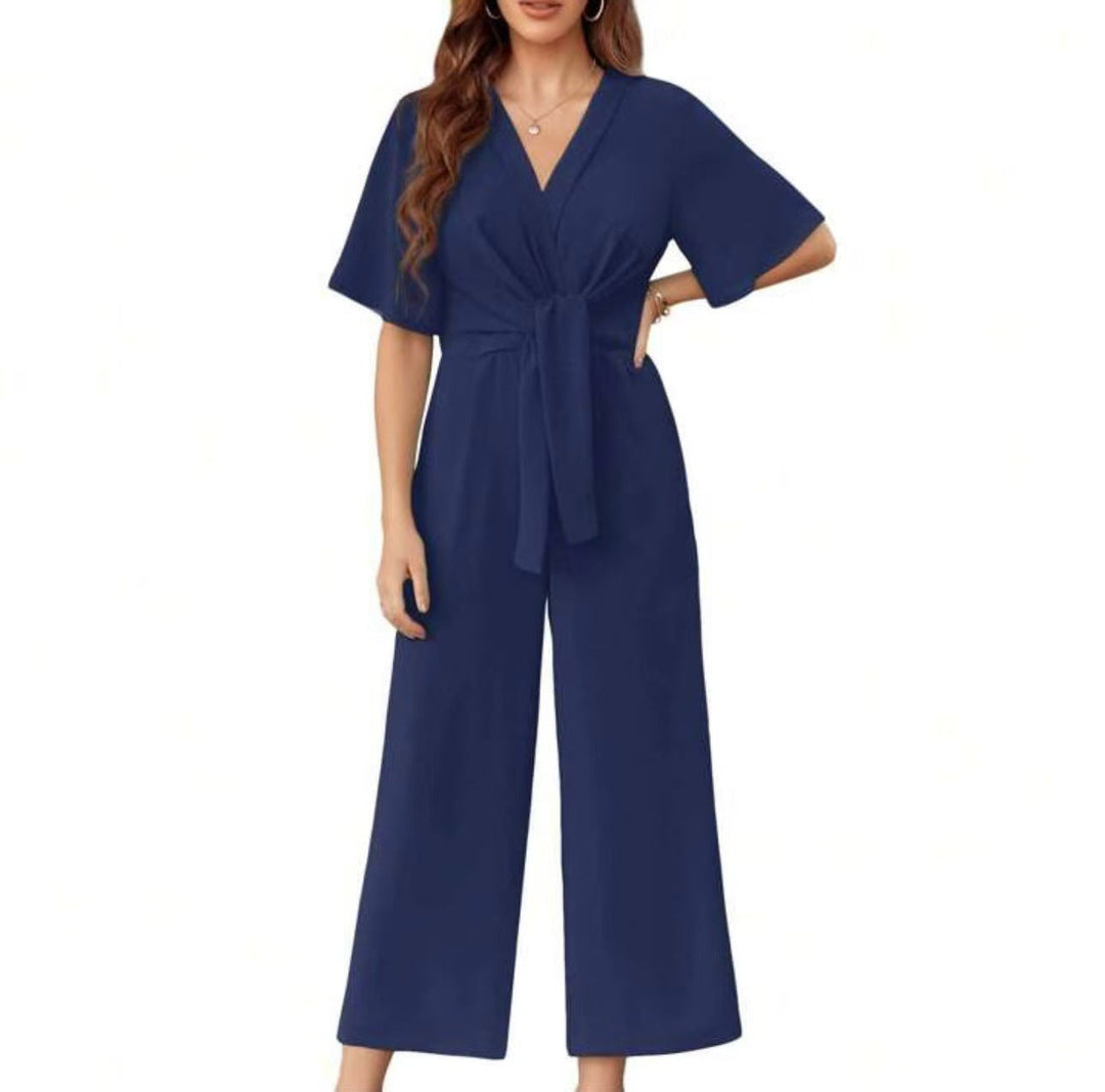 Damen Jumpsuit mit Taillenknoten und weitem Bein