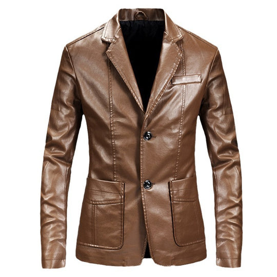 Herren Lederblazer im Sakko-Schnitt mit Reverskragen und Pattentaschen Shop Nory