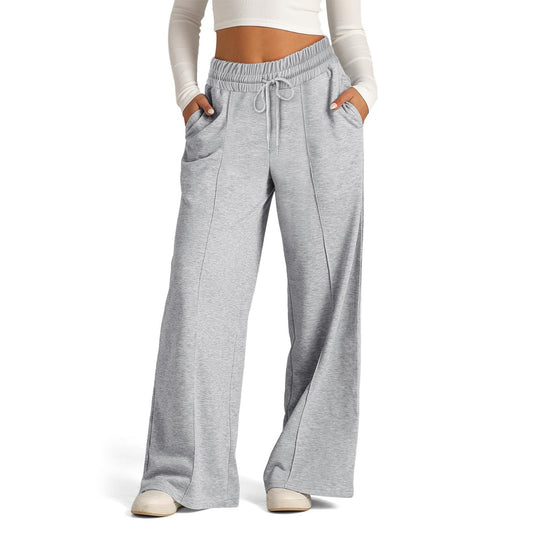 Damen High-Rise Weite Beinhose mit Kordelzug, seitlichen Taschen und vorderer Naht Shop Nory