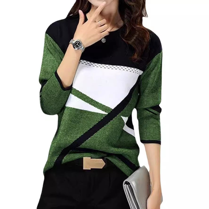 Damen Locker geschnittener Strickpullover mit geometrischem Colorblock und dreiviertelärmeln Shop Nory
