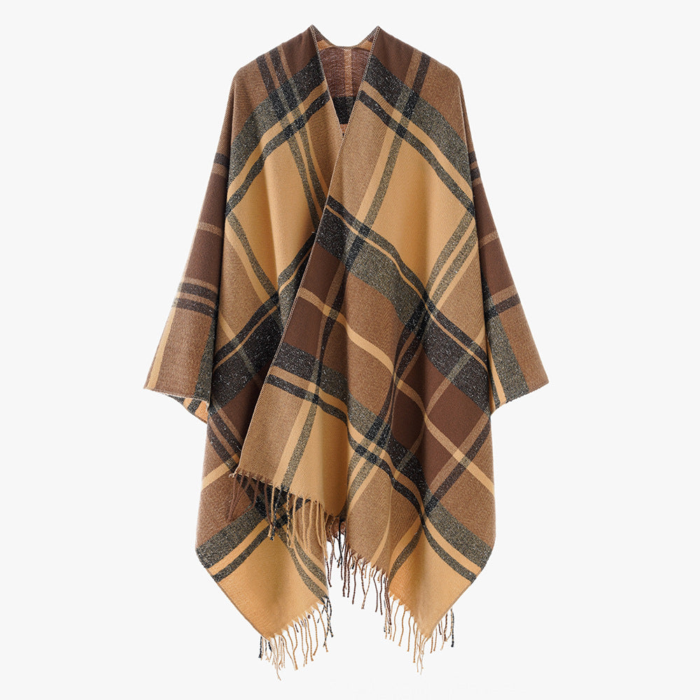 Damen Rechteckiger Plaid‑Überwurf mit weichem Wollmix und Fransensaum Shop Nory