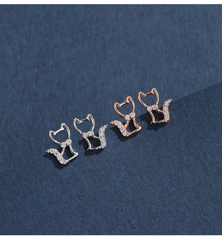 1 Paar 925 Sterling Silber Zirkon 925 Sterling Silber Ohrringe Katzenohren Stecker | Shop Nory