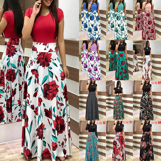 Damen Fließender Maxirock mit hoher Taille und großem Blumenprint Shop Nory