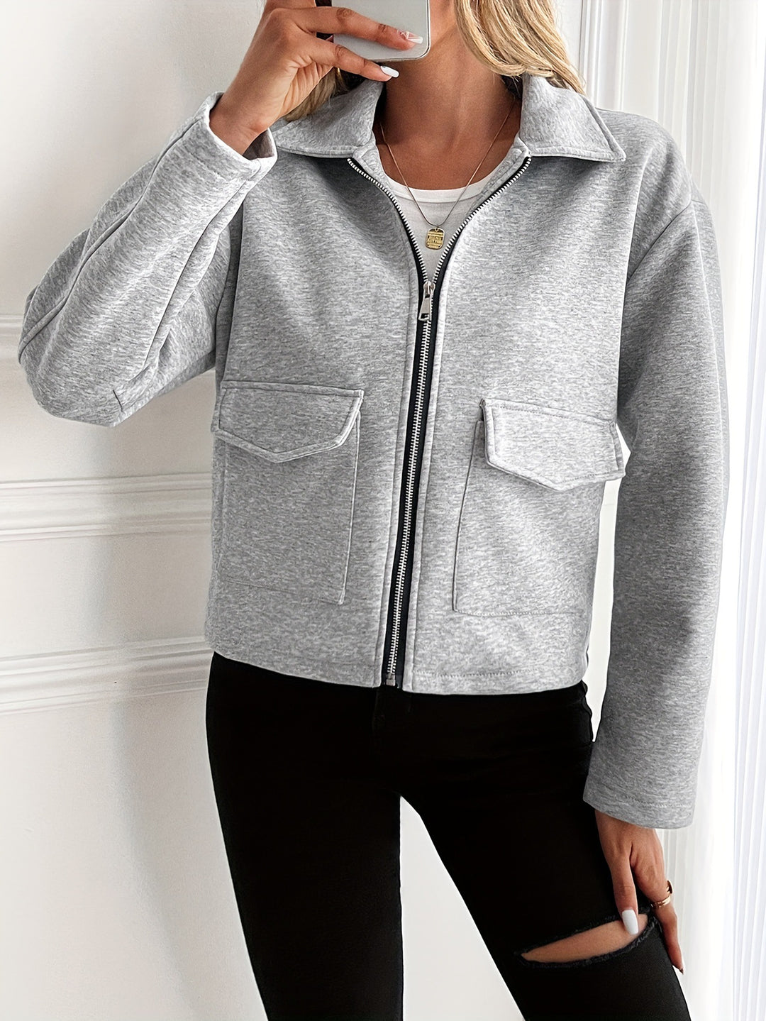 Damen Modische Fleecejacke mit Reißverschluss
