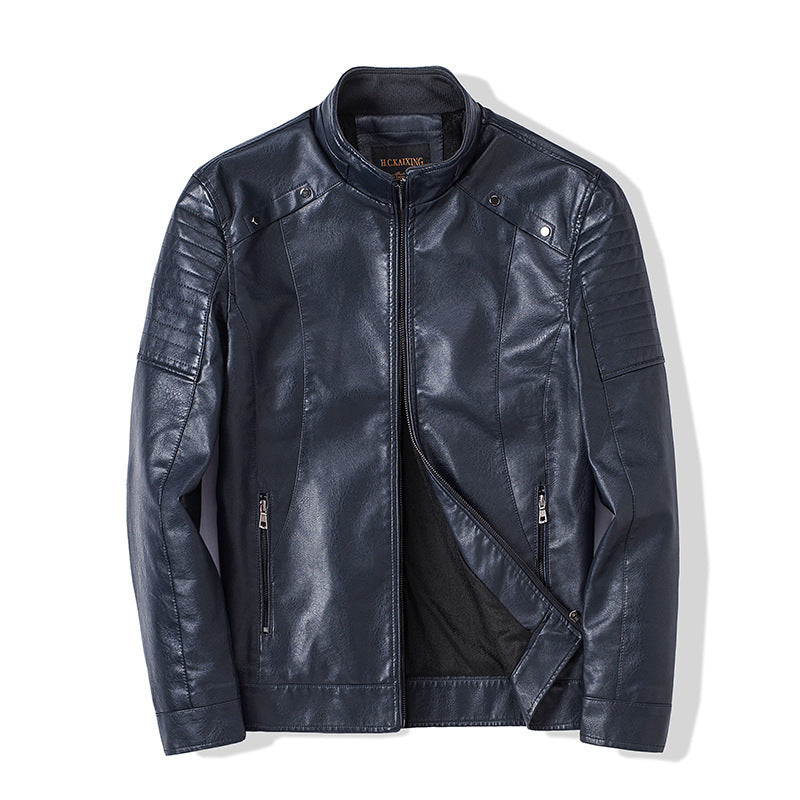Herren schlanker Kunstleder-Moto-Blouson mit ergonomischen Nähten und Stehkragen Shop Nory
