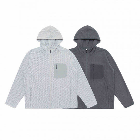 Unisex Kapuzen-Fleecejacke mit durchgehendem Reißverschluss, Strukturstrick und Brust-Reißverschlusstasche Shop Nory