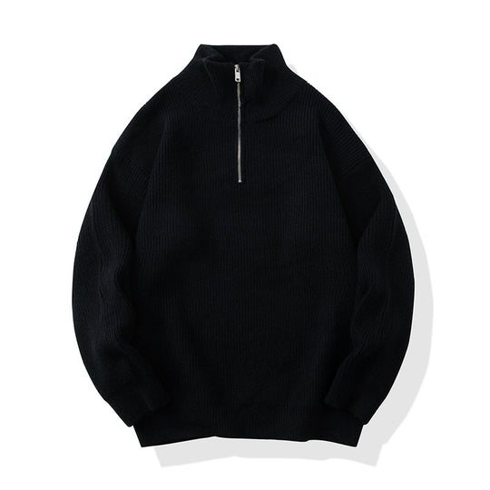 Unisex Lockerer Strukturstrick-Halbzippullover mit hohem Kragen Shop Nory