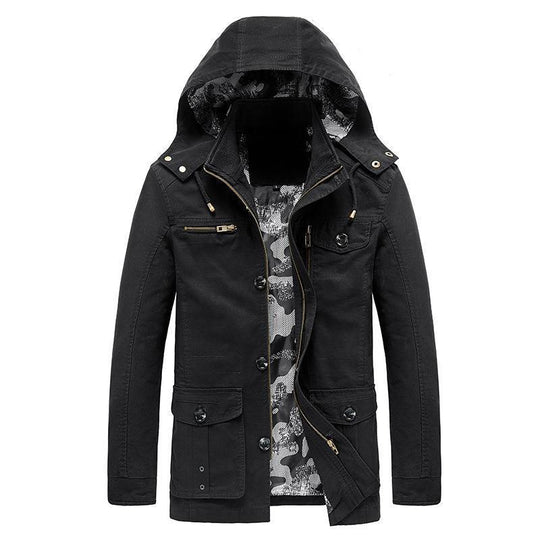 Herren Canvas-Fieldjacke mit Kapuze, multifunktionalen Taschen und Camouflage-Futter Shop Nory