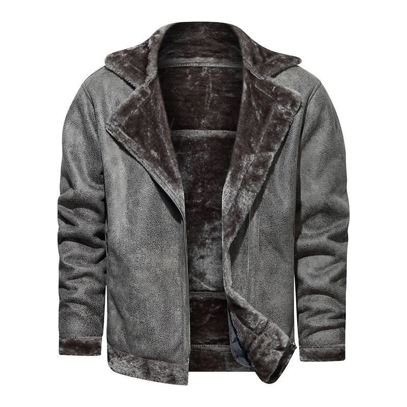 Herren Lammfellimitat-Bikerjacke mit asymmetrischem Reißverschluss und Teddyfutter Shop Nory