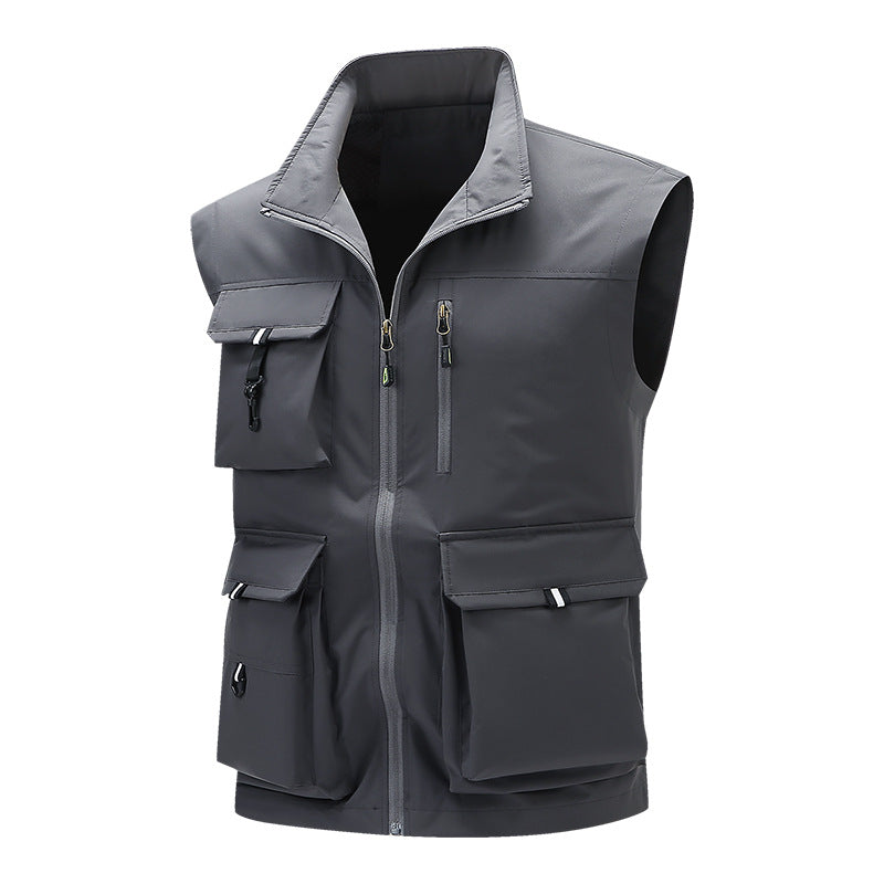 Herren Multifunktionale Outdoor-Utility-Weste mit mehreren Cargo-Taschen und Stehkragen Shop Nory