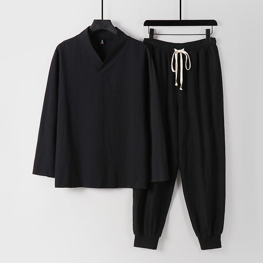 Herren Leichtes Kimono-Loungewear-Set aus Baumwollmix mit V‑Ausschnitt und elastischer Bündchenhose Shop Nory