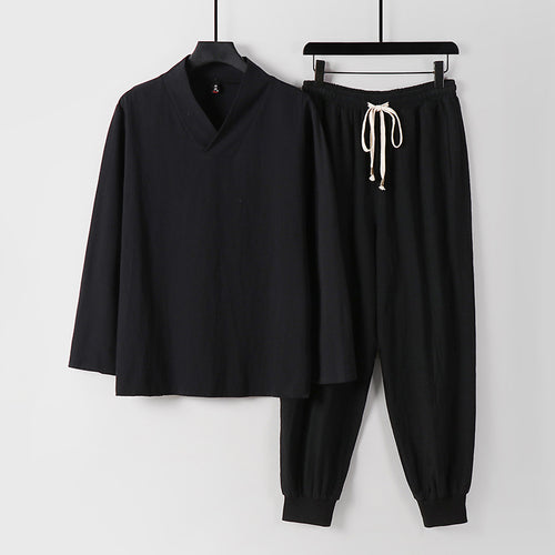 Herren Leichtes Kimono-Loungewear-Set aus Baumwollmix mit V‑Ausschnitt und elastischer Bündchenhose Shop Nory