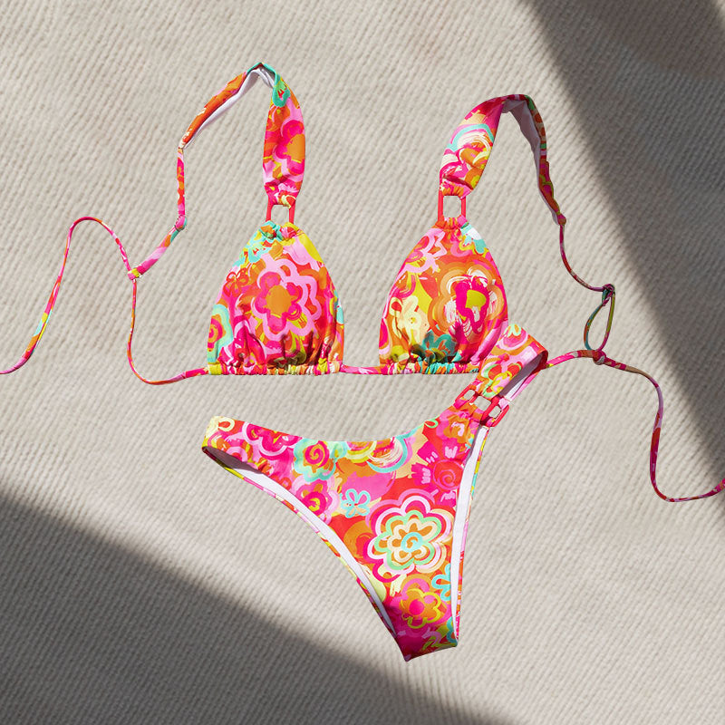 Damen Triangel-Bikini mit verstellbaren Trägern und floralem Design Shopnory